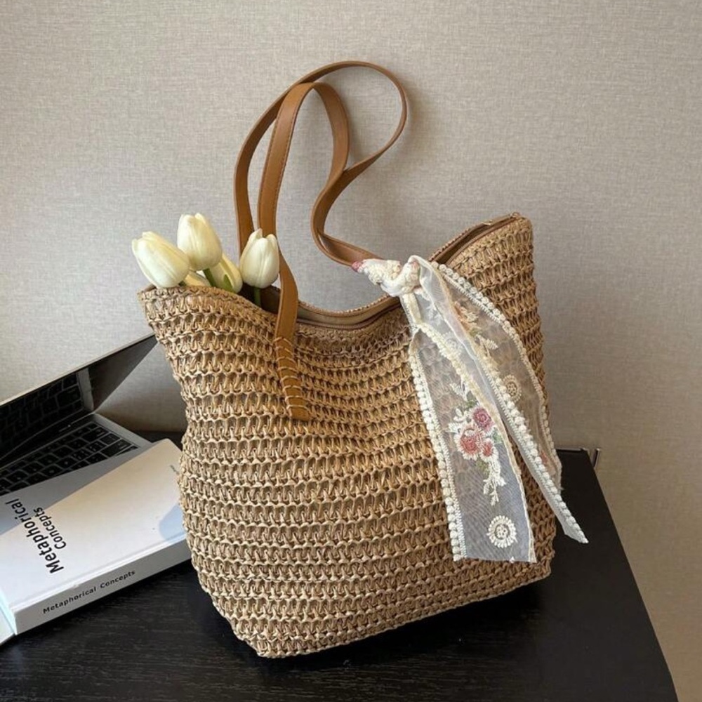 Tan Woven Tote Bag